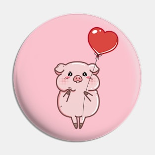 Fall in love piggy with balloon Pin