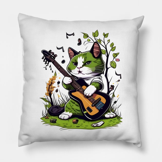 Funny Cat Playing Guitar - Cat Lover Pillow by Daphne R. Ellington