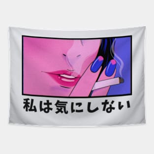 90s Anime Manga Girl (I Don't Care Japanese Writing) Tapestry