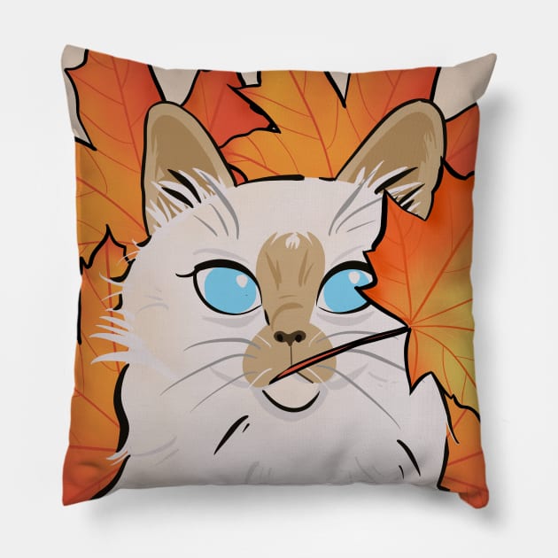 Cute Cat in fall Pillow by Mimie20