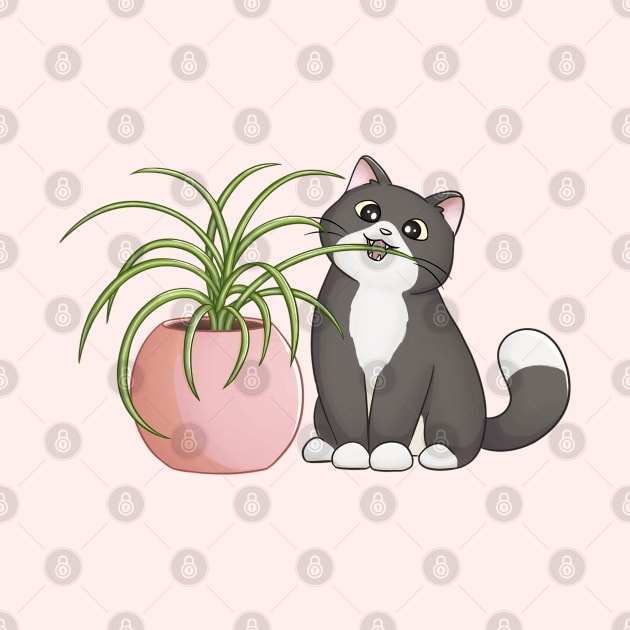 Cat Eating Spider Plant by Meowrye