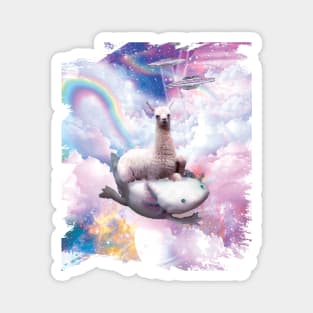 Space Llama Riding Axolotl - Rainbow Magnet