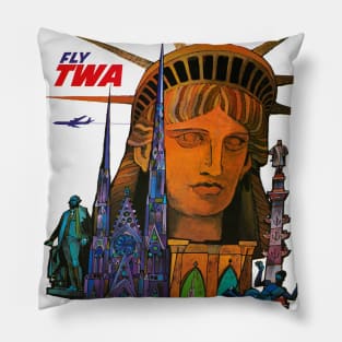 Vintage Travel Poster New York USA Fly TWA Pillow