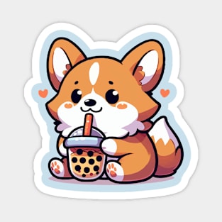 cute corgi with a big fan of boba Magnet