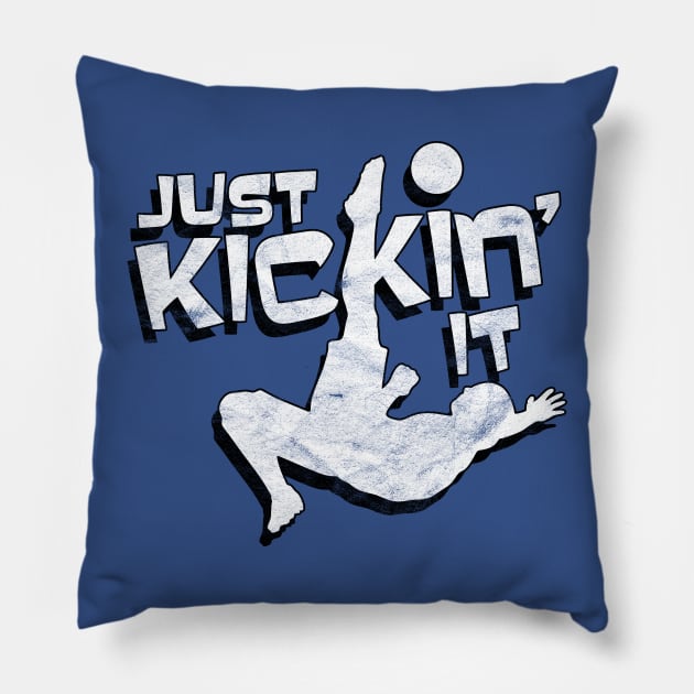 Just Kickin' It Soccer Players Vintage Distressed Pillow by guitar75