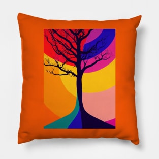 Lonely Tree Under a Rainbow Night Sky - Vibrant Colored Whimsical - Abstract Minimalist Bright Colorful Nature Poster Art of a Leafless Branches Pillow