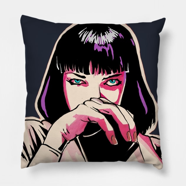 Mia Wallace Pulp Fiction Painting Pillow by NibsonMother