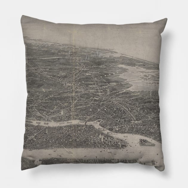 Vintage Pictorial Map of NYC and Long Island (1911) Pillow by Bravuramedia