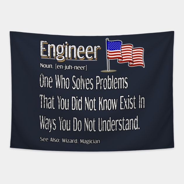 Funny Engineer Definition Awesome Engineering Gift With Us Flag Graphic Tapestry by Inspireshirt