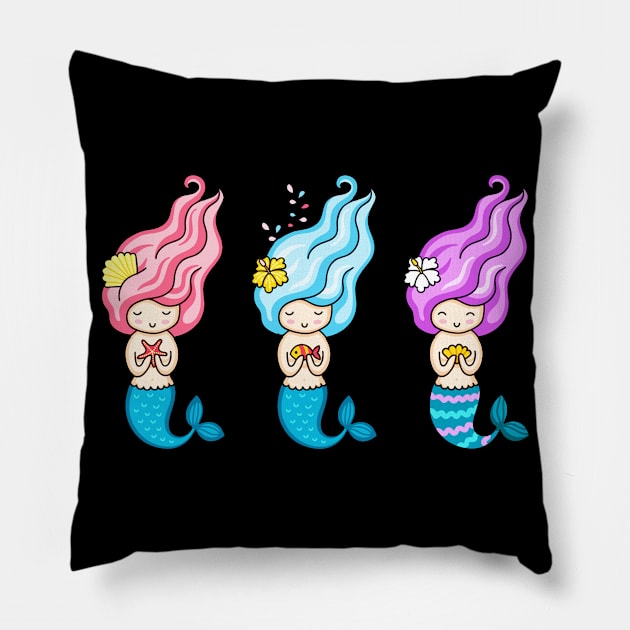 Cute Happy Mermaid Lover - Girly Cute Funny Design Pillow by LazyMice