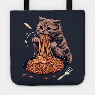 CAT EATING SPAGUETTI Tote