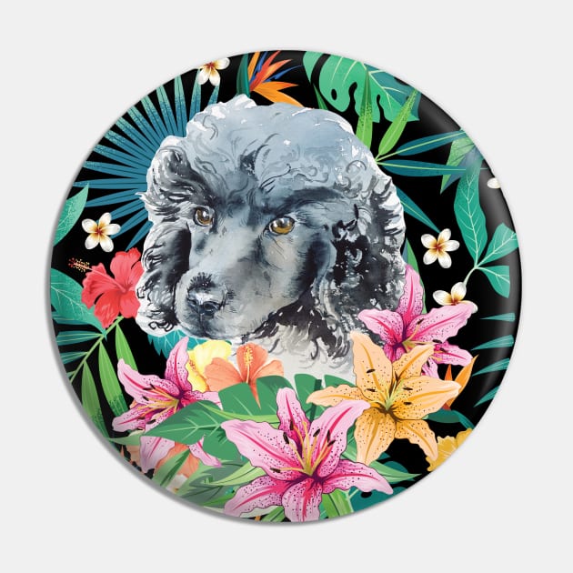 Tropical Black Standard Poodle Pin by LulululuPainting