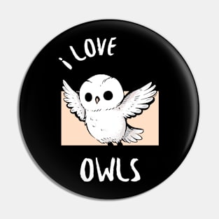 Majestic White Owl Flight - I love Owls Pin