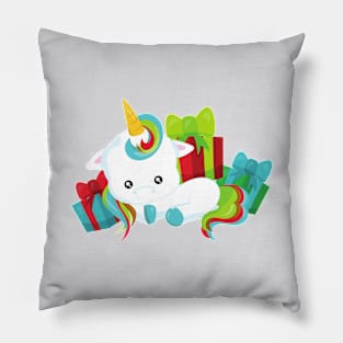 Christmas Unicorn, Gifts, Presents, Xmas, New Year Pillow