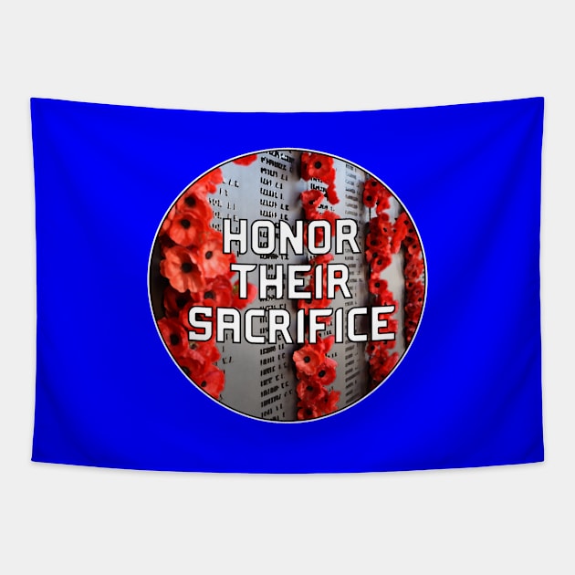 Honor Their Sacrifice Memorial with Red Poppy Flowers Pocket Version (MD23Mrl006c) Tapestry by Maikell Designs