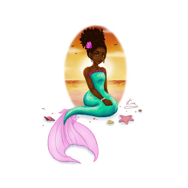 Little Black Girl Mermaid| Black Fantasy Art by kiraJ