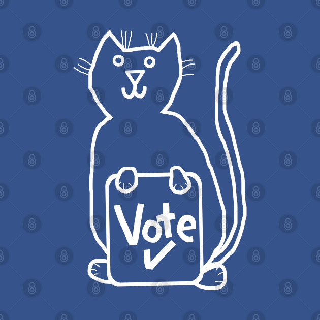 Disover White Line Politics Cute Cat says Vote - Politics - T-Shirt
