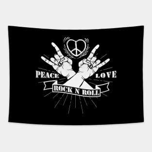 'Peace Love and Rock n Roll' Cool Rock n Roll Sixties Gift Tapestry