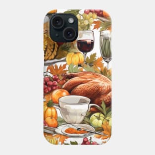 Thanksgiving pattern with turkey, whine and pumpkins Phone Case