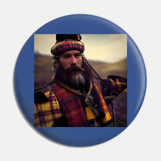 Scottish Highlander in Clan Tartan Pin by Grassroots Green