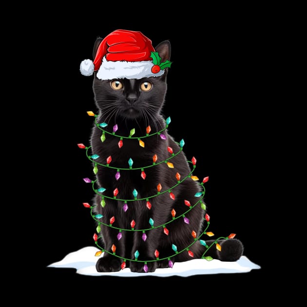 Black Cat Christmas Lights Funny Cat Xmas Lover by Magazine