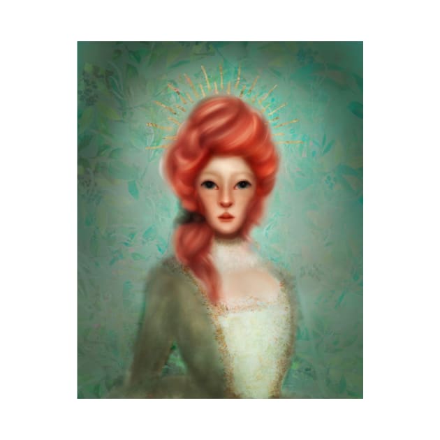 Marie Antoinette Portrait Gold Halo Pink Hair Arsenic Green walls by penandbea