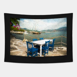 Taverna Table and sea view Tapestry
