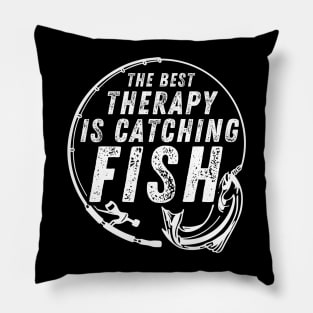 Fishing Quote The Best Therapy Is Catching Fish Vintage Distressed Pillow