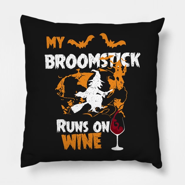 My Broomstick Runs On Wine - Funny Halloween Wine Pillow by mrsmitful