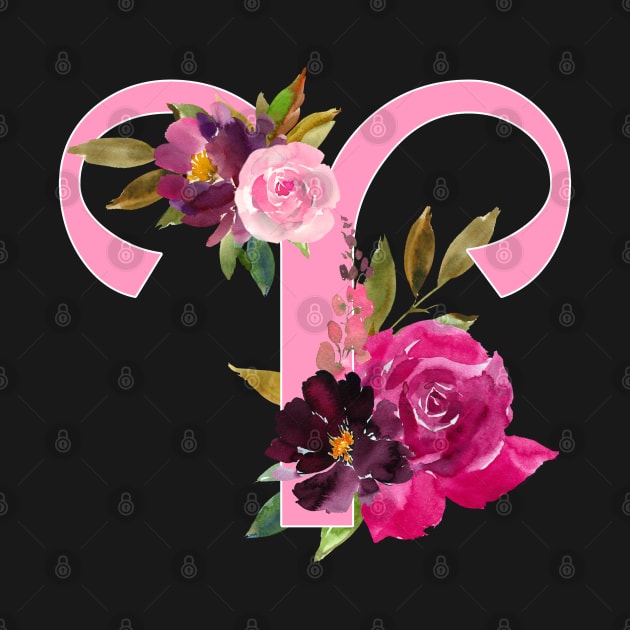 Aries Horoscope Zodiac Pink Flower Design by bumblefuzzies