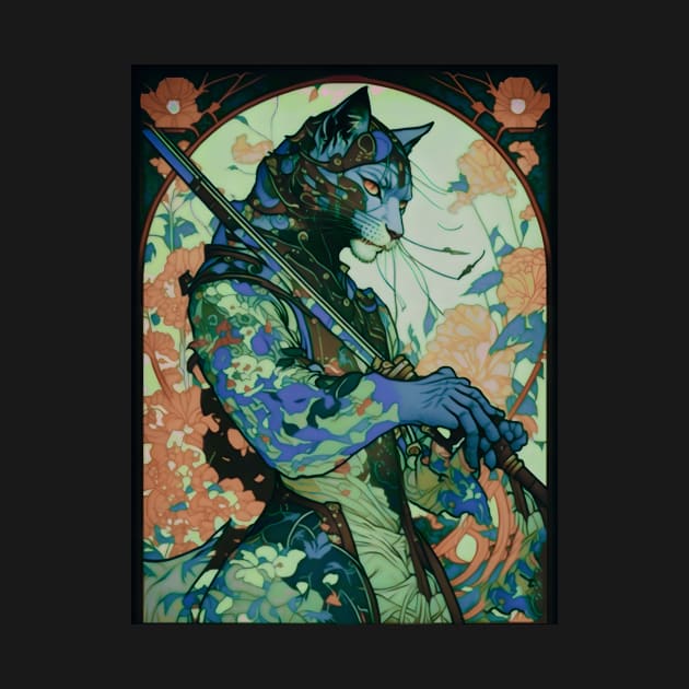 Art Nouveau Psychedelic Samurai Panther Ninja by entwithanaxe