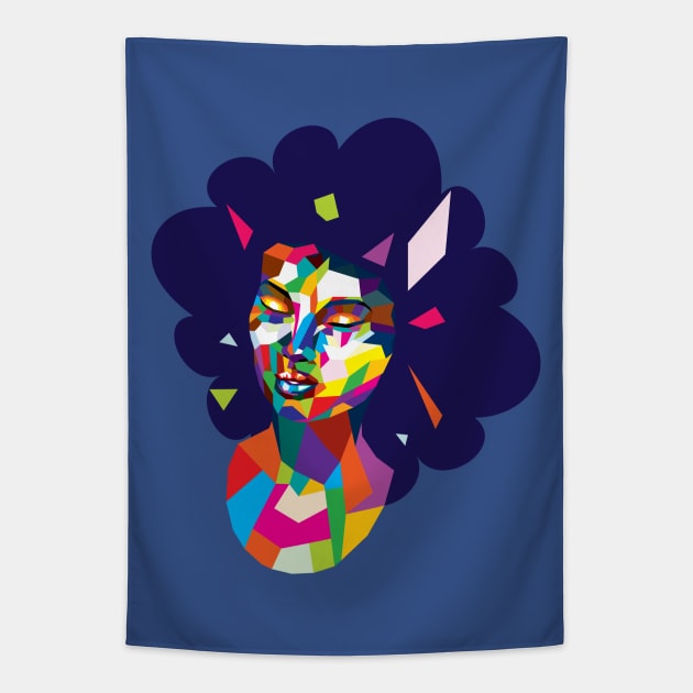 Colorful polygonal female head Tapestry by AnnArtshock