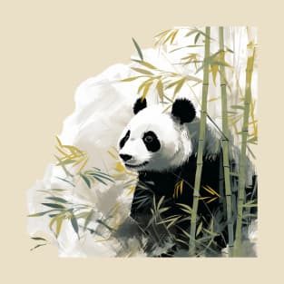 Panda peeking out of bamboo foliage T-Shirt