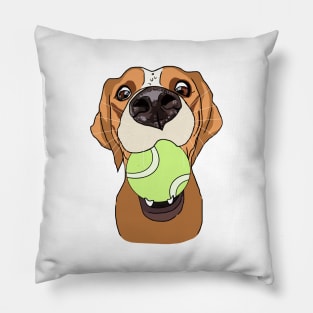 Funny dog with a ball in its mouth Pillow