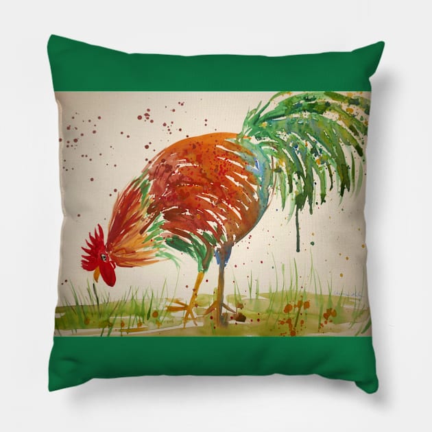 Proud Cockerel Pillow by Casimirasquirkyart