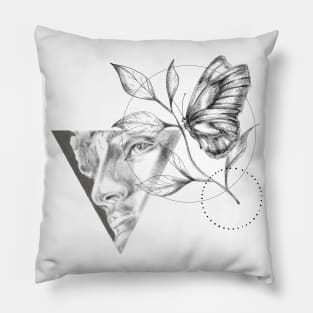 David of Michelangelo with butterfly and leaf Pillow