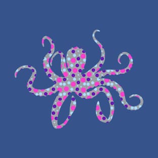 Octopus Silhouette Filled with Blue & Purple Circles on Gray T-Shirt