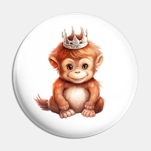 Watercolor Orangutan Wearing a Crown Pin