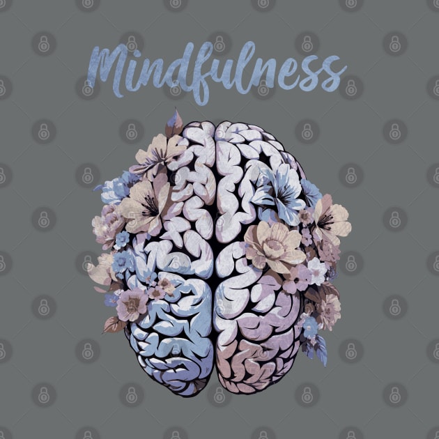 Mindfulness, cultivating Mental Health and Wellness, blue color floral brain by Collagedream