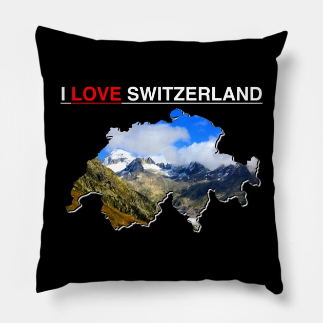 I Love Switzerland Map Mountains Pillow by PathblazerStudios