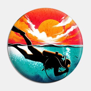 Scuba Diver Sunset Design Pin