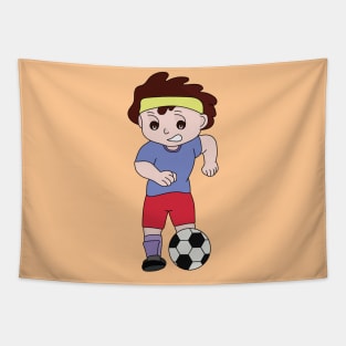 Drawing of a boy playing football Tapestry