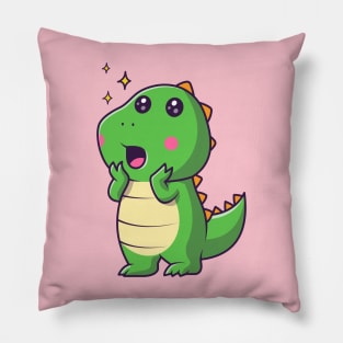 Cute Baby Dino Surprised Cartoon Pillow