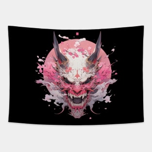 Oni Demon Mask Cyberpunk Pink Tapestry