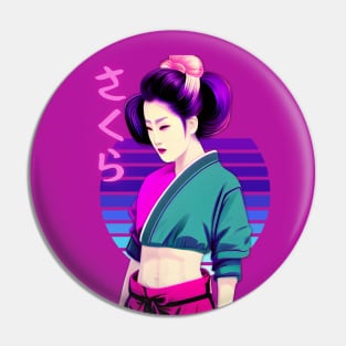 Japanese Vaporwave Pretty 'Sakura' Geisha Girl Pin