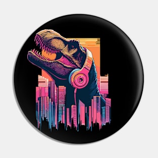 Jurassic Music City Retro Vaporwave Tyrannosaurus Pin