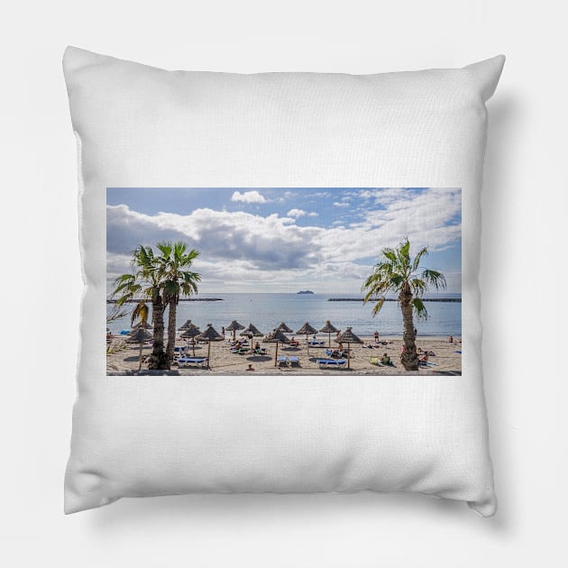 Tenerife beach view Pillow by TDArtShop