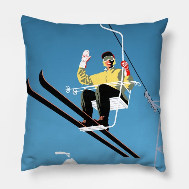 Vintage Travel Poster New Zealand Skiing Pillow by vintagetreasure