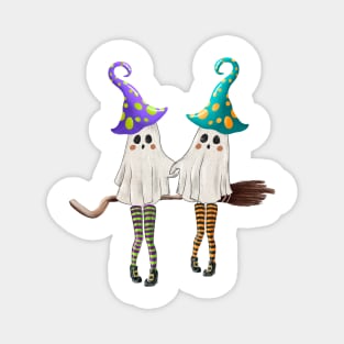 Retro Ghost Witch In 3-Color Long Stockings Gossips On The Broom Halloween Magnet