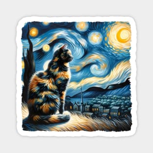 Tortoiseshell Starry Night Inspired - Artistic Cat Magnet